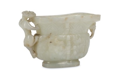 Lot 220 - A CHINESE PALE CELADON JADE POURING VESSEL....