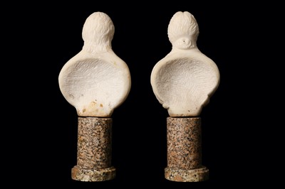 Lot 29 - A PAIR OF SMALL WHITE MARBLE BUSTS OF A LADY...