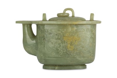 Lot 516 - A CHINESE PALE CELADON JADE WINE POT AND COVER....