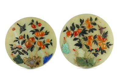 Lot 60 - A PAIR OF CHINESE HARDSTONE-INLAID PALE...