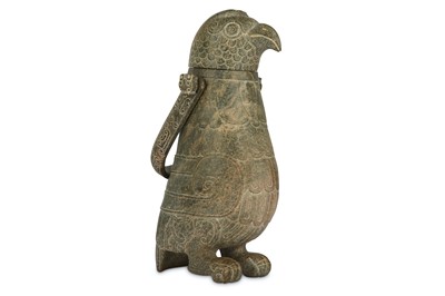 Lot 417 - A CHINESE HARDSTONE 'PARROT' ARCHAISTIC ZUN AND COVER.