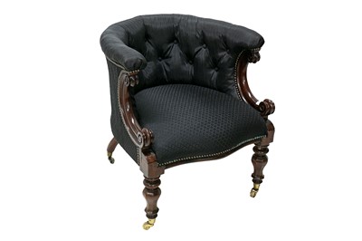 Lot 142 - A mahogany tub chair, upholstered in buttoned...