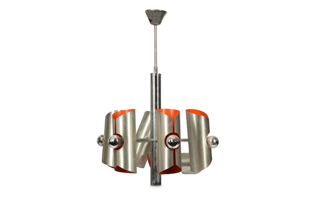 Lot 300 - A 1970s brushed steel space age style pendant light fitting
