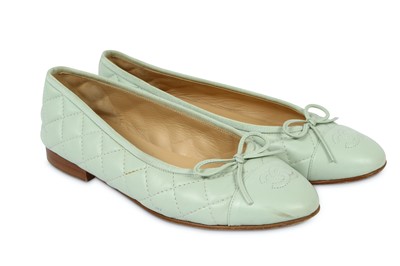 Lot 182 - Chanel Mint Green Quilted Ballerina Pumps - size 37.5