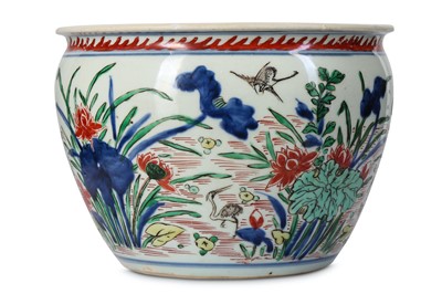 Lot 425 - A CHINESE WUCAI 'EGRETS AND LOTUS POND' BOWL....