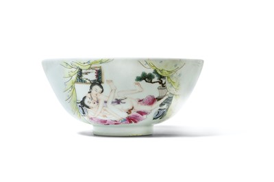 Lot 132 - A CHINESE FAMILLE ROSE 'EROTIC' BOWL. Painted...
