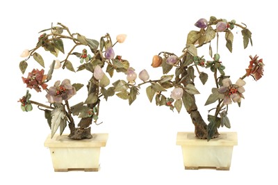 Lot 116 - A PAIR OF HARDSTONE JARDINIÈRES WITH TREES....