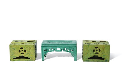 Lot 233 - A PAIR OF CHINESE GREEN-GLAZED INCENSE BURNERS...