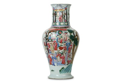 Lot 381 - A CHINESE FAMILLE ROSE BALUSTER VASE. Qing...
