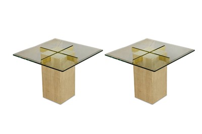 Lot 295 - ARTEDI: A pair of travertine occasional tables,...