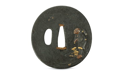Lot 13 - AN IRON TSUBA. Edo period. Of oval form...