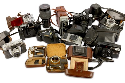 Lot 242 - A Collection of Various Cameras and Accessories SLRs