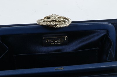 Lot 290 - Chanel Blue Satin Camellia Crystal Clasp Clutch