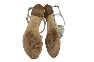 Lot 305 - Chanel Pale Blue Leather Camellia Sandals - size 38
