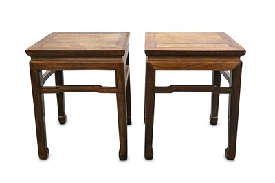 Lot 462 - A PAIR OF CHINESE WOOD STANDS.  The square...