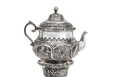Lot 298 - A mid-20th century Iranian (Persian) unmarked silver samovar set on stand, Isfahan circa 1960