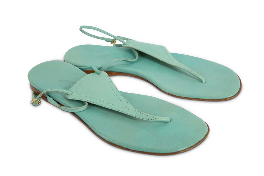 Lot 92 - Hermes Blue Leather Thong Sandals - Size 36.5