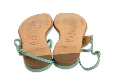 Lot 92 - Hermes Blue Leather Thong Sandals - Size 36.5
