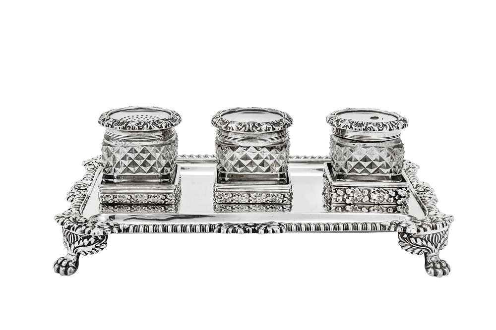 Lot 538 - A George III sterling silver double inkstand, Sheffield 1817 by John & Thomas Settle (reg. Jan 1815)