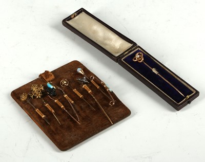 Lot 308 - Eight various Victorian stick pins, incl. a...