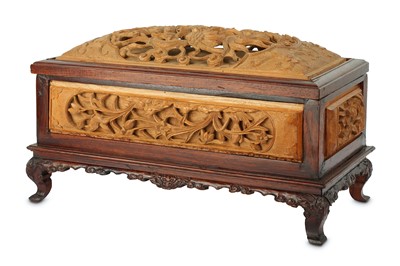 Lot 262 - A CHINESE BOXWOOD INSET HARDWOOD 'DRAGON AND...