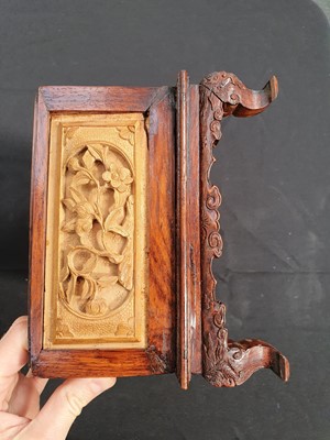 Lot 690 - A CHINESE BOXWOOD INSET HARDWOOD 'DRAGON AND PHOENIX' BOX AND COVER.