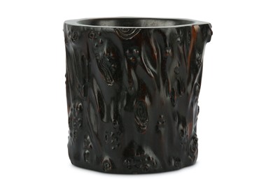 Lot 273 - A CHINESE WOOD 'GNARLED TRUNK' BRUSH POT,...
