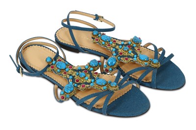 Lot 103a - Charlotte Olympia Blue Gemstone Embellished Phoenix Sandals - size 37.5