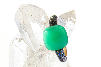 Lot 125 - A green chalcedony and sapphire 'Capri' ring,...