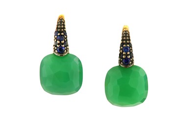 Lot 124 - A pair of green chalcedony and sapphire 'Capri'...
