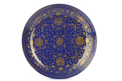 Lot 356 - A CHINESE DARK BLUE-GROUND GILT-DECORATED...