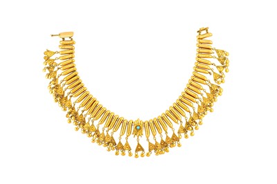 Lot 53 - A fringe necklace and earring suite Composed...