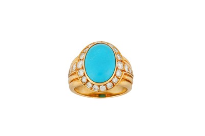 Lot 55 - A turquoise and diamond cluster ring The oval...
