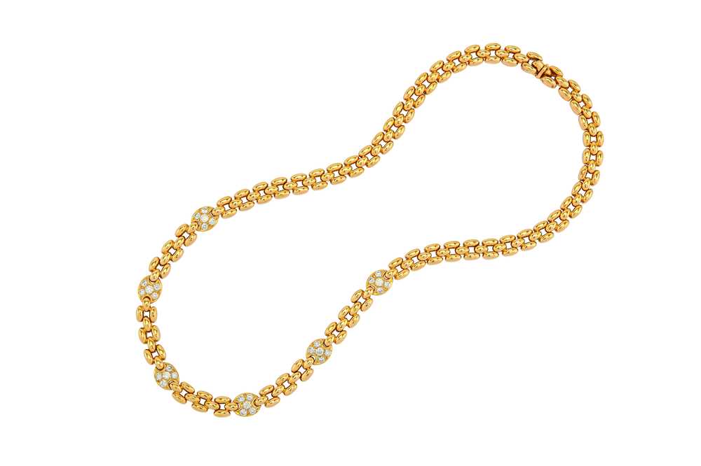 Lot 35 - A diamond-set necklace Of openwork brick-link...