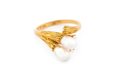 Lot 128 - A cultured pearl and diamond ring, by Mikimoto