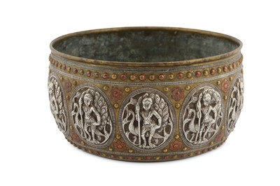 Lot 301 - -WITHDRAWN - A THANJAVUR SILVER AND COPPER-INLAID BRASS BOWL