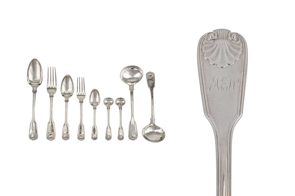 Lot 326 - A William IV / Victorian sterling silver table service of flatware / canteen, a portion London 1834 by William Eaton