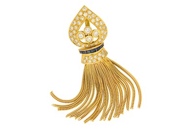 Lot 107 - A tassel pendant The openwork plaque with pavé...