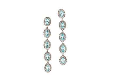 Lot 113 - A pair of aquamarine and diamond pendent...