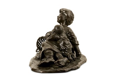 Lot 1052 - A LARGE BRONZE FIGURE OF A MOTHER AND CHILD.