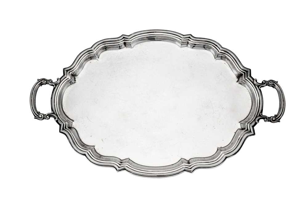 Lot 255 - A late 19th / early 20th century Italian unmarked silver twin handled tray circa 1900