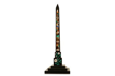 Lot 193 - A LARGE PIETRE DURE AND SPECIMEN MARBLE OBELISK, LATE 19TH / EARLY 20TH CENTURY