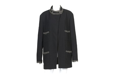 Lot 458 - Chanel Silver Trimmed Black Wool Blazer - size 48