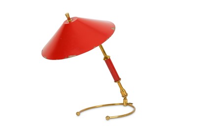 Lot 179 - FRANCE: A brass table lamp with red enamelled...