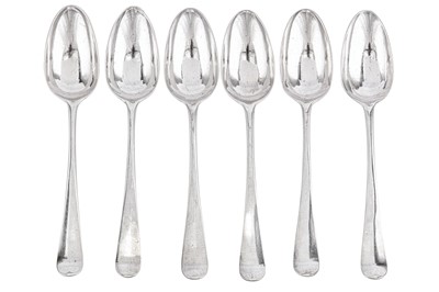 Lot 345 - A set of six George III sterling silver tablespoons, London 1775 by Hester Bateman