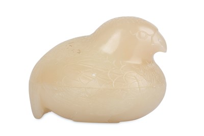 Lot 547 - A CHINESE CREAM JADE 'QUAIL' BOX AND COVER....
