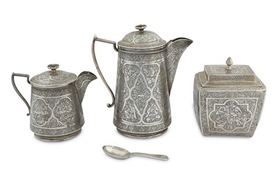 Lot 170 - A SET OF SILVER TEA CADDY, LIDDED CREAMER AND COFFEE POT