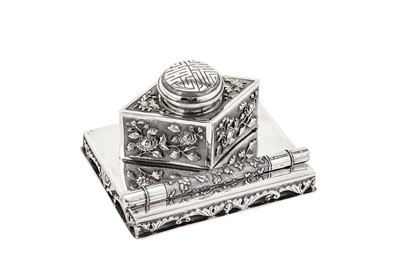 Lot 308 - An early 20th century Chinese unmarked silver inkstand, Shanghai or Canton circa 1920