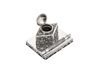 Lot 308 - An early 20th century Chinese unmarked silver inkstand, Shanghai or Canton circa 1920