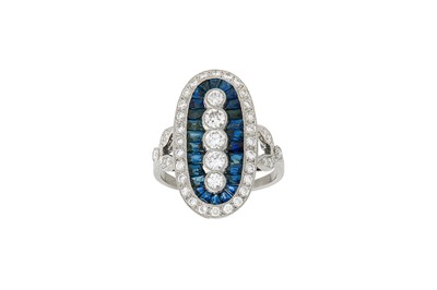 Lot 83 - A sapphire and diamond dress ring The oval...